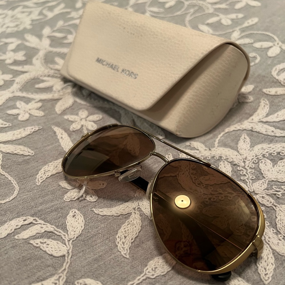 Michael Kors gold brown aviator sunglasses with case
